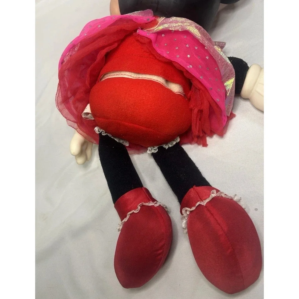 Disney Minnie Mouse Plush Doll Hard Plastic Head Red Pink Sparkle Outfit 12